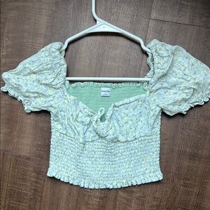 Sunday Best Green Puff Sleeve Smocked Blouse